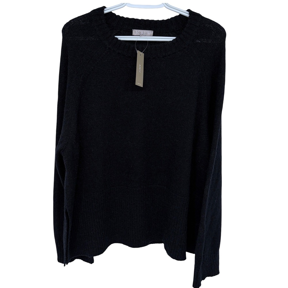 J.Crew Crewneck Sweater XXL Womens Black High Rib Wool Alpaca Blend Side Slits‎